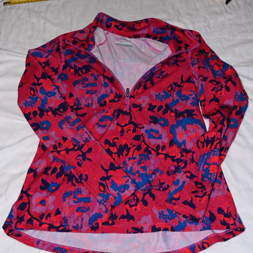 Columbia Omni-Heat Women's Floral 1/4 Zip Mock Neck Pullover S Pink Purple Blue